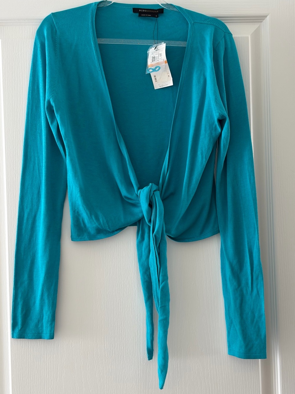 BCBGMAXAZRIA blue tie-front top cardigan NWT size small